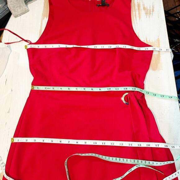 Tahari ASL Stretch Crepe A-Line Grommet Side Tie Mini Dress Size US 8 Red - Picture 8 of 10